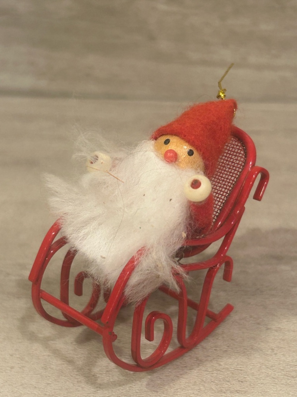 Vintage Avon Felt Santa Big Beard Red Metal Rocking Chair Christmas Ornament